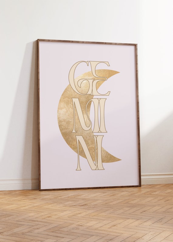 Gemini Zodiac Wall Art Zodiac Sign Print Minimalist Cozy Room Decor Gemini Print Horoscope Zodiac Gold Moon Print