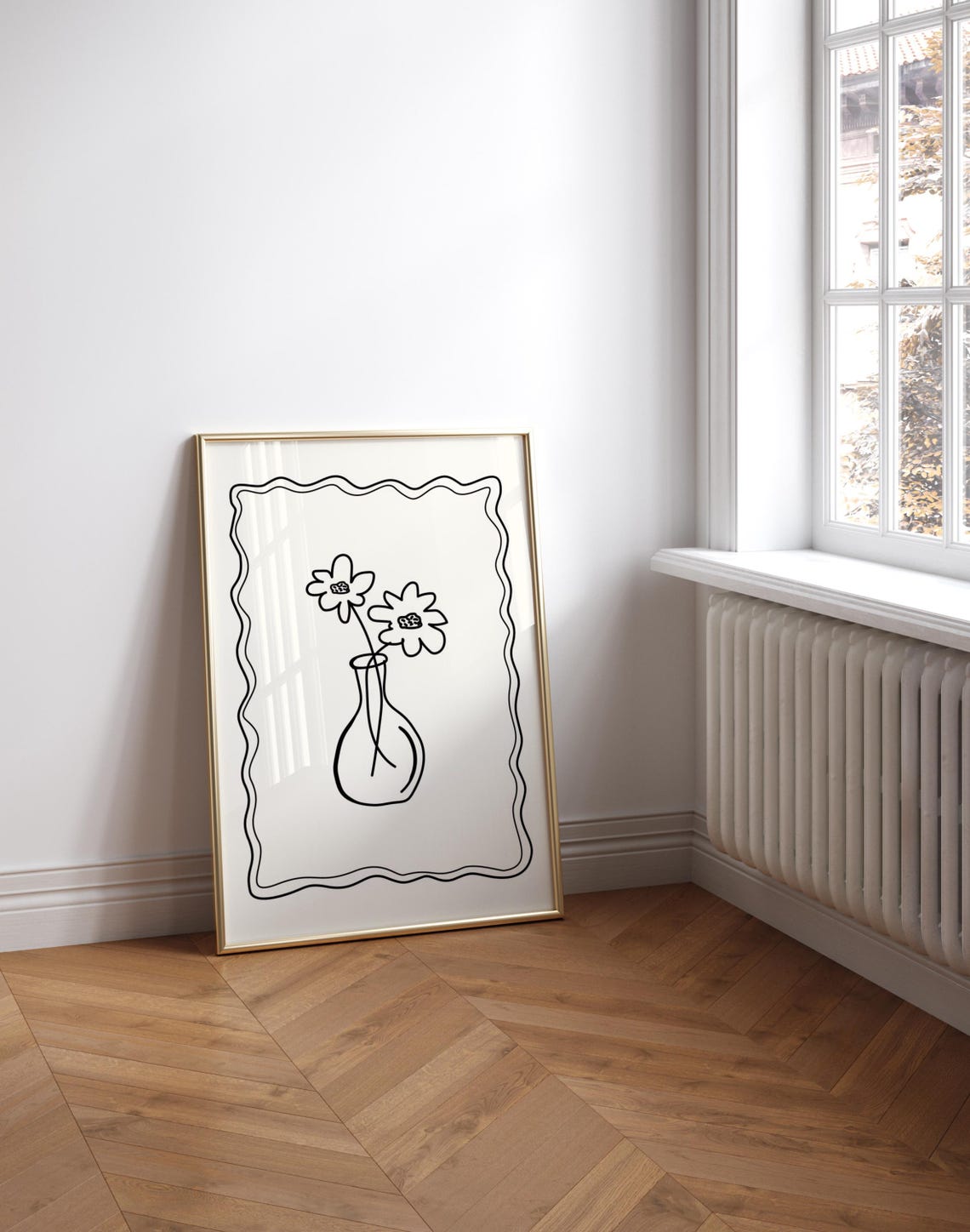 Fine Line Flower Vase Drawing Minimalist Chic Botanical Wall Art - Image 3