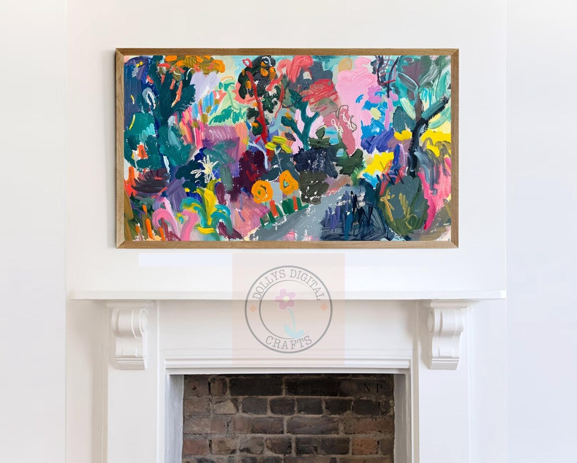 Colorful Abstract Garden Painting Vibrant Modern Floral Wall Art - Image 7
