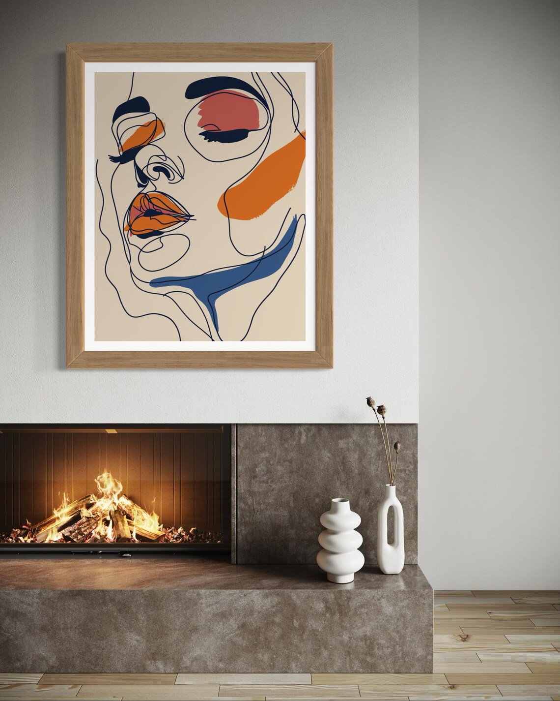 Abstract Line Art Woman Face With Color Brush Strokes Art Print - Image 6