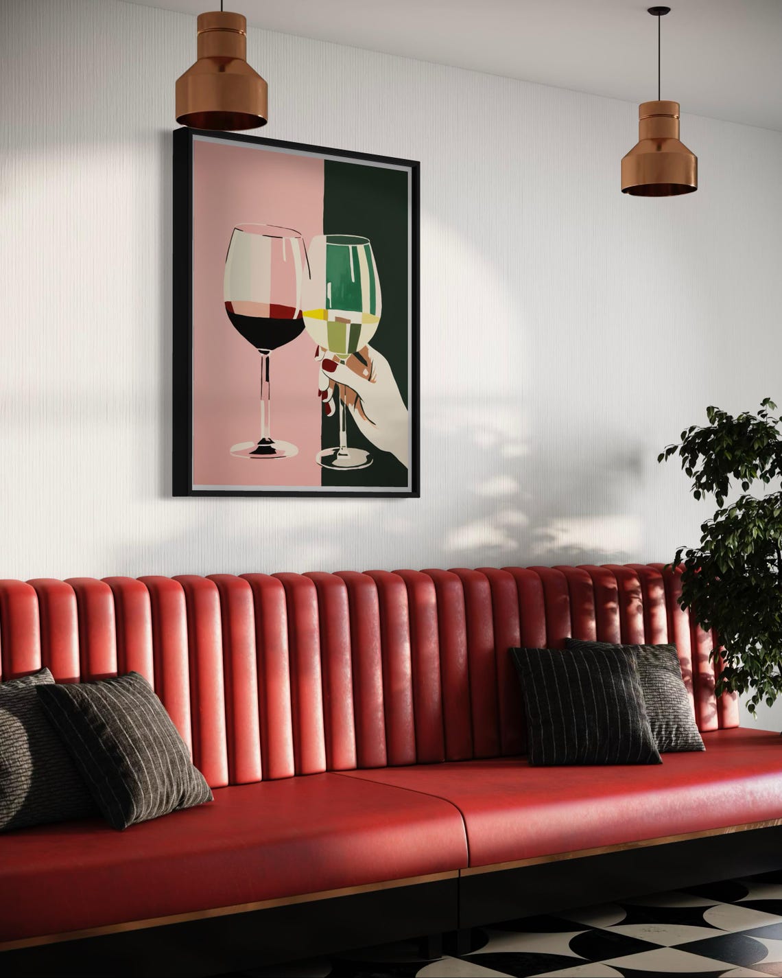 Red And White Wine Glasses Cheers Modern Chic Bar Kitchen Decor Poster - Image 3