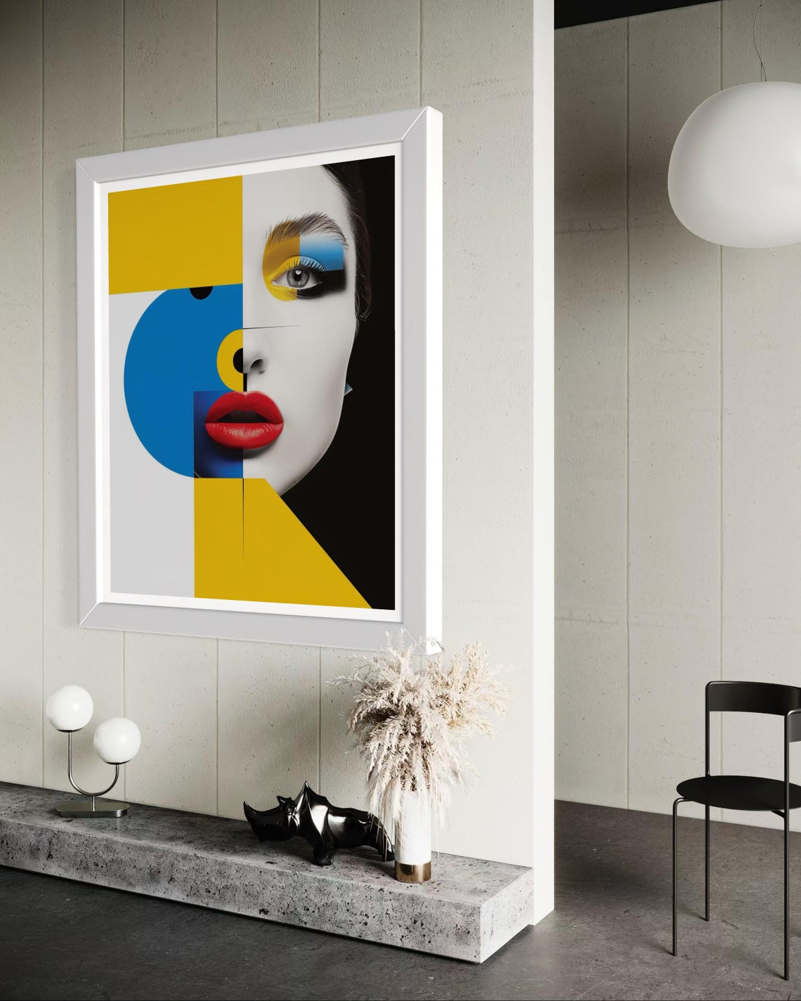 Abstract Pop Art Woman Portrait Yellow Blue Geometric Face Poster - Image 5