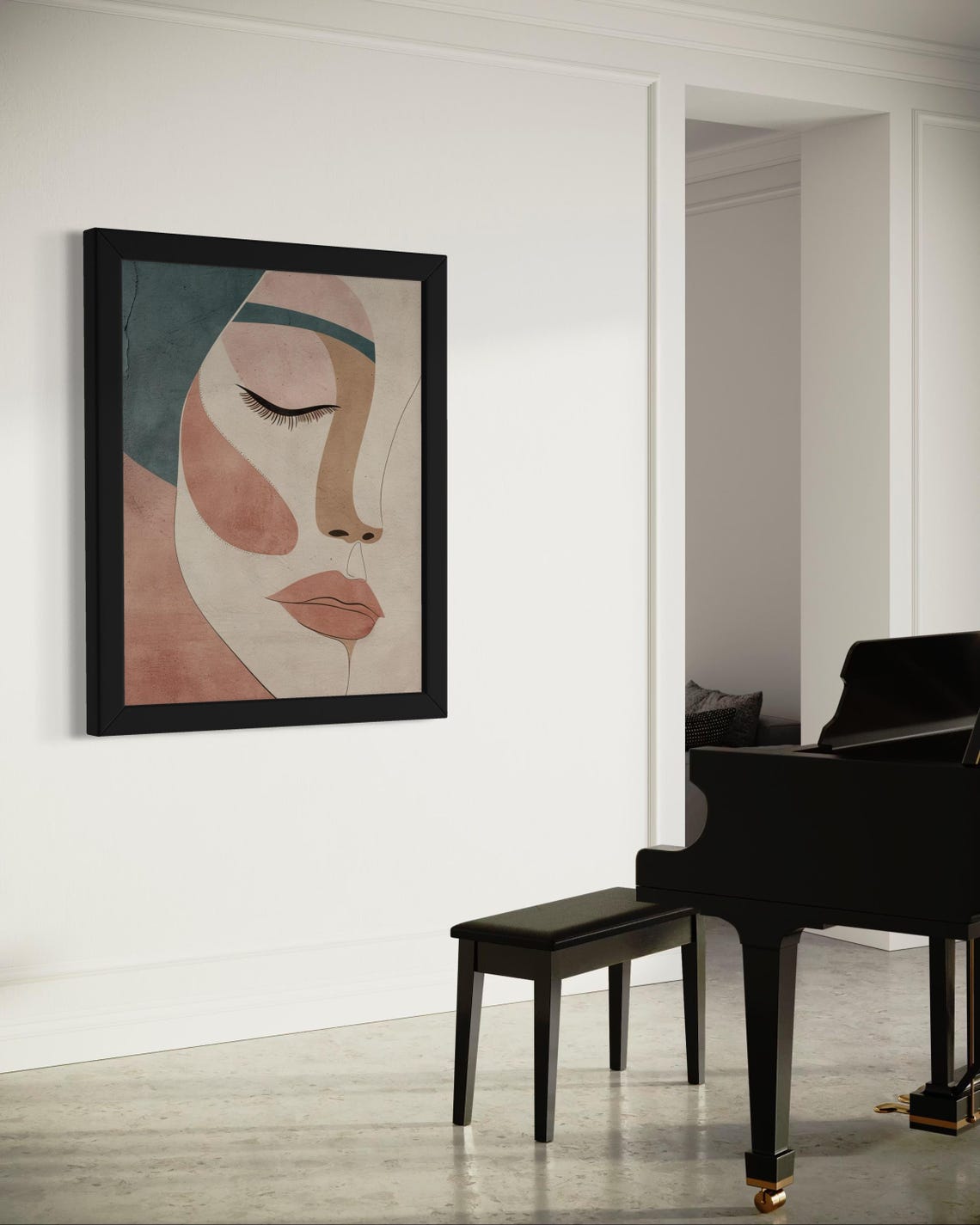 Boho Abstract Woman Face Blush Sage Earthy Tones Modern Art Print - Image 6