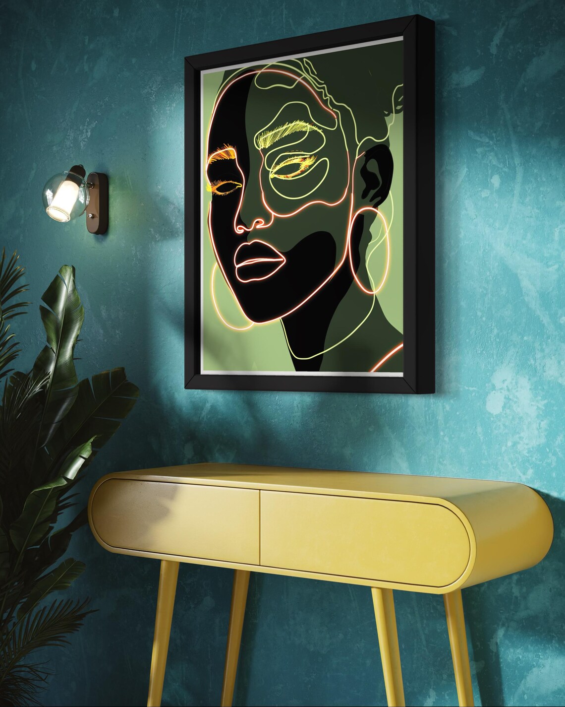 Neon Line Art Woman Portrait Glowing Modern Abstract Wall Art - Image 3