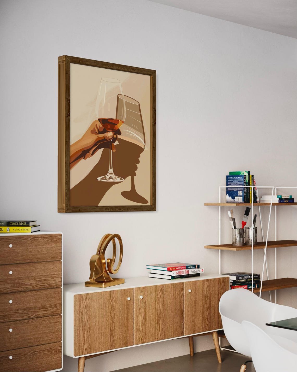 Red Wine Glasses Toast Shadow Play Minimalist Beige Decor Poster - Image 7