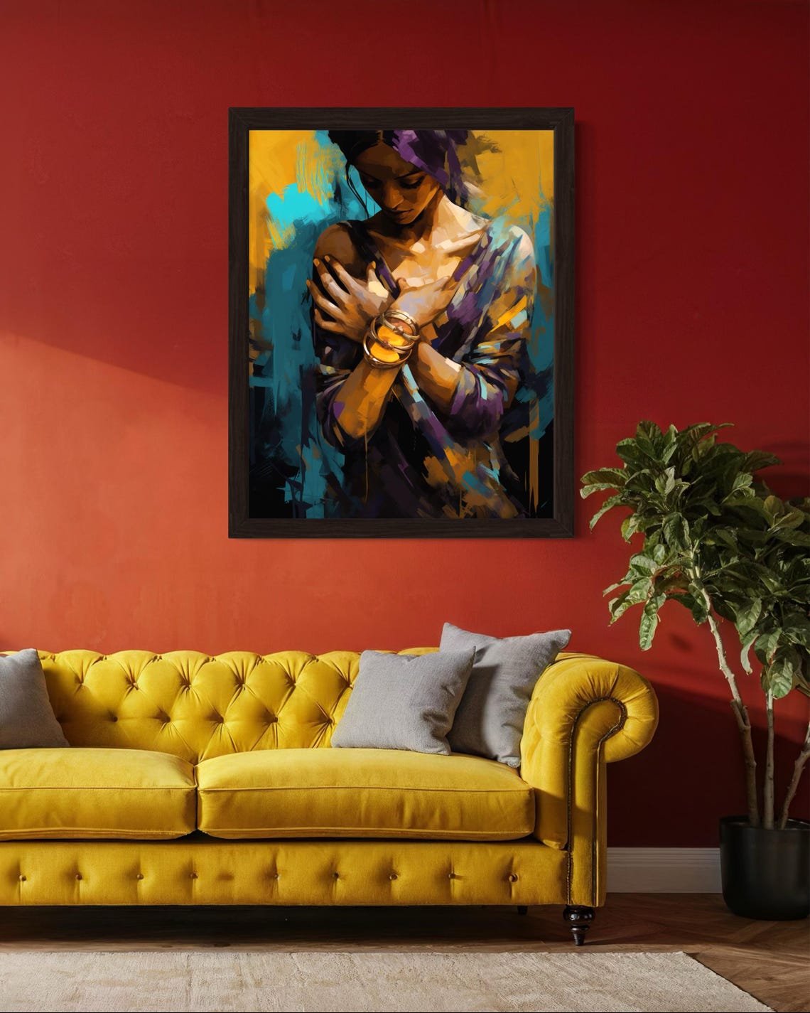 Woman In Purple And Gold With Bangles Expressive Oil Art Poster - Image 7