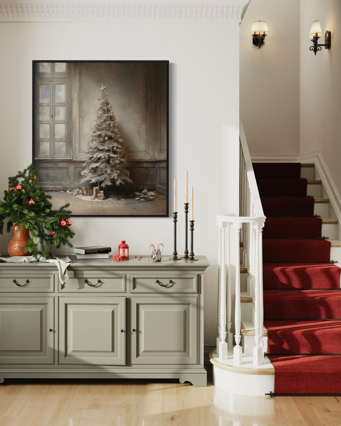 Minimalist White Christmas Tree Rustic Room Vintage Holiday Wall Art - Image 2