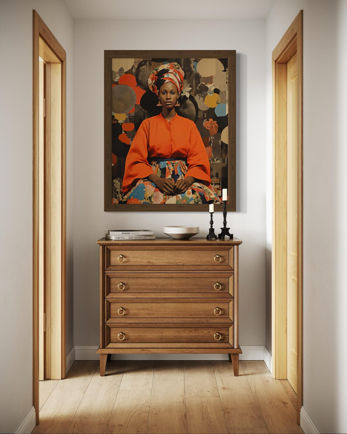 African Woman Orange Tunic Floral Skirt Elegant Portrait Poster - Image 5
