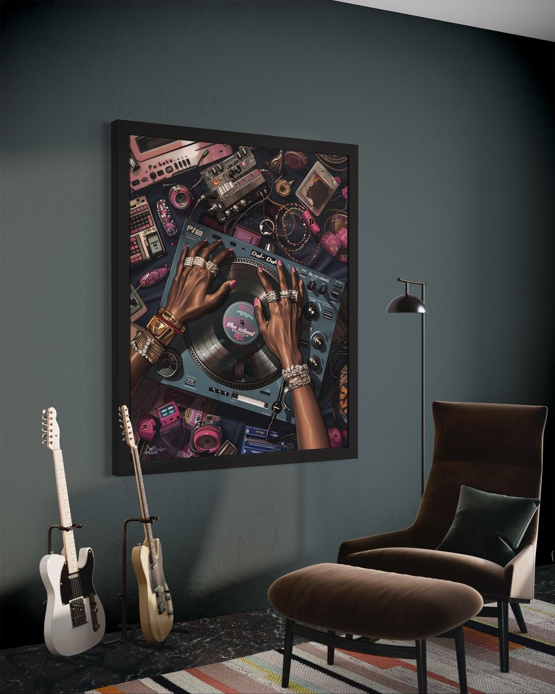 Black Woman DJ Turntable Retro Music Art Print - Image 5