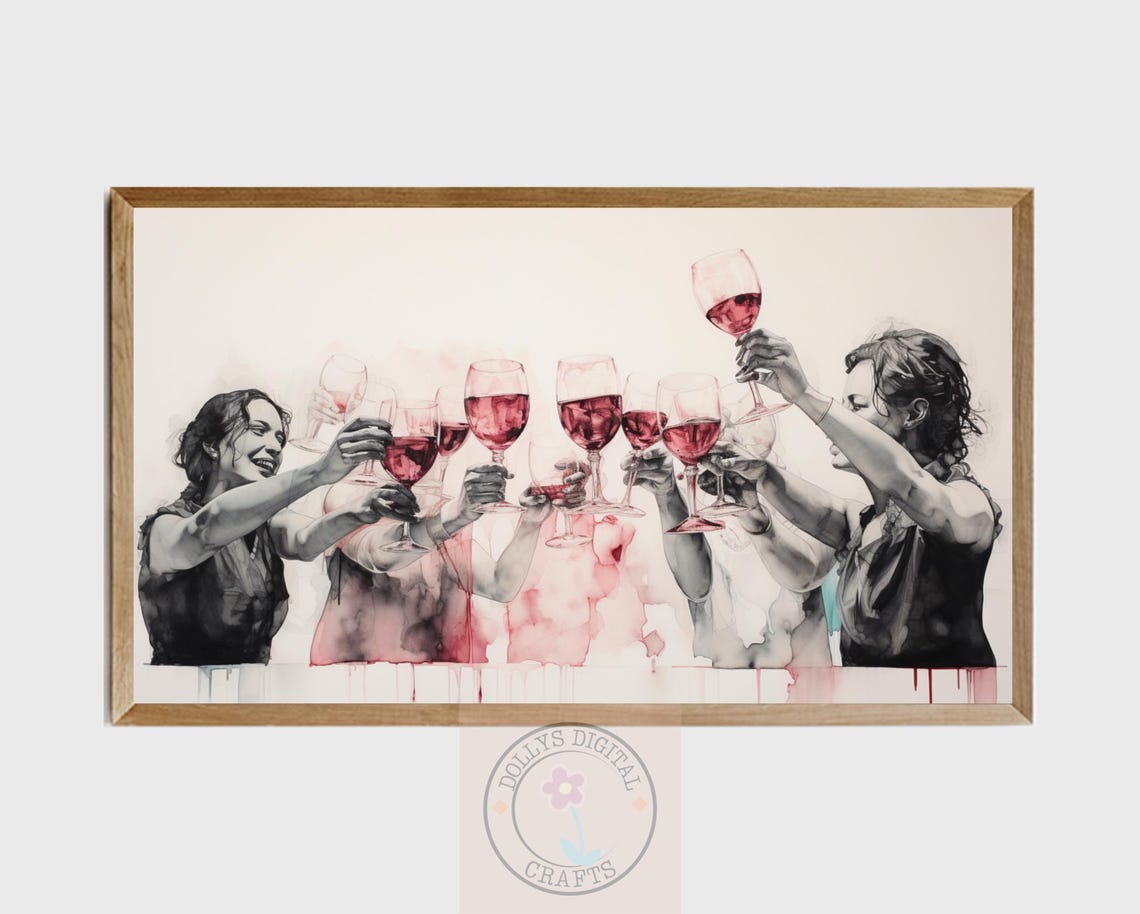 Friends Toasting Red Wine Glasses Watercolor Celebration Poster