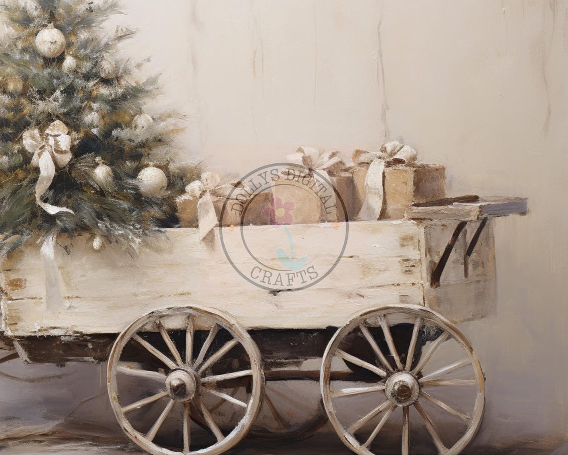 Rustic White Christmas Tree Wagon Holiday Farmhouse Decor Wall Art - Image 4