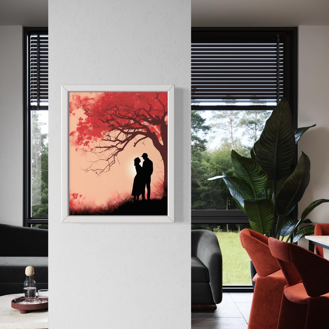 Couple Silhouette Red Tree Sunset Warm Romantic Love Poster Home Decor - Image 5
