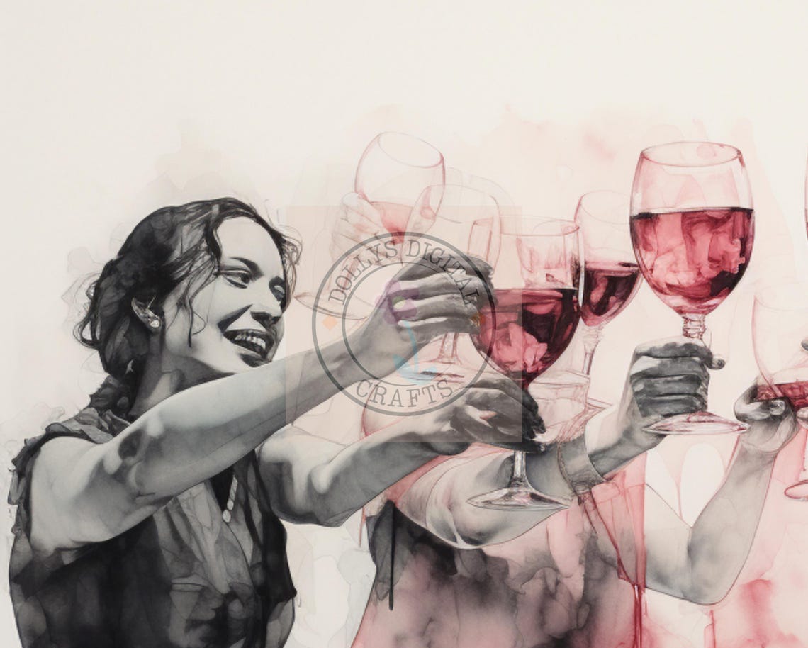 Friends Toasting Red Wine Glasses Watercolor Celebration Poster - Image 5