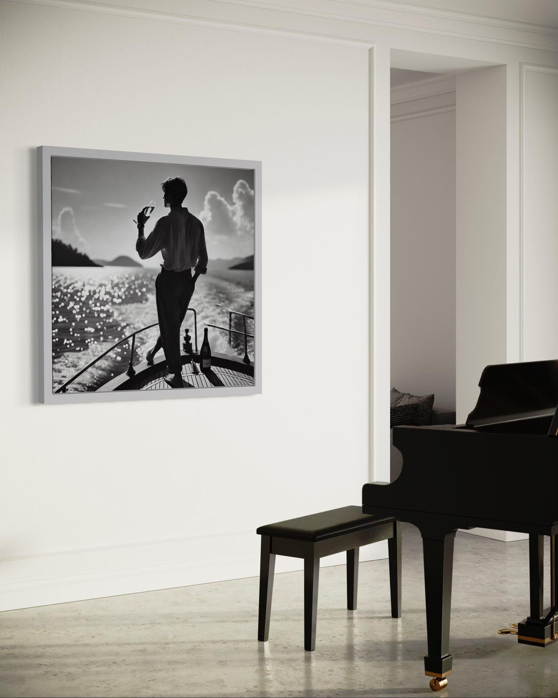 Black and White Yacht Bow Champagne Man Luxury Nautical Poster - Image 2