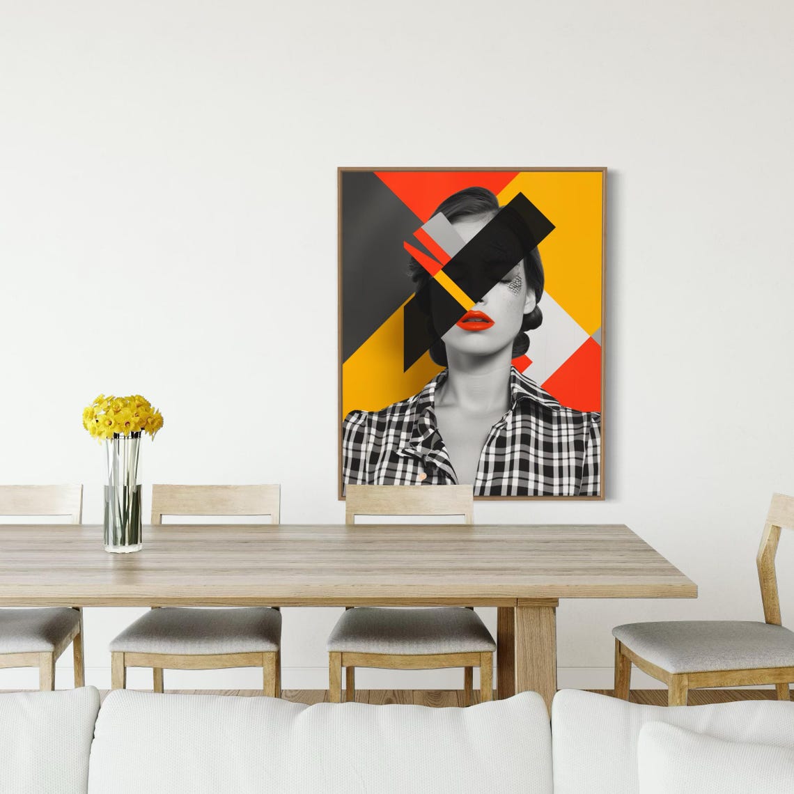 Woman in Checkered Shirt With Bold Geometric Face Shards Art Poster - Image 4