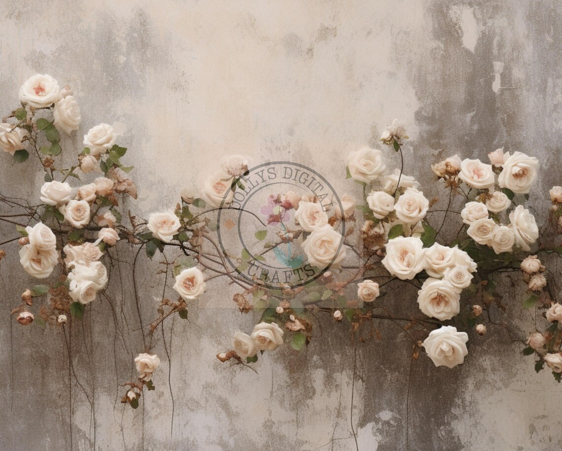 White Roses Vine Textured Wall Botanical Farmhouse Art Poster - Image 4