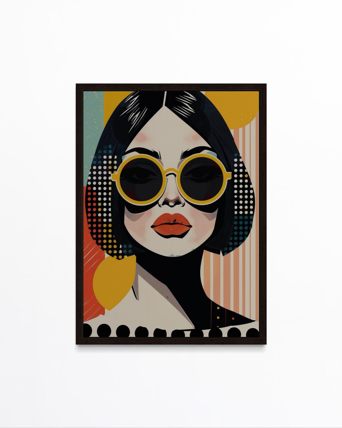 Retro Pop Art Woman Portrait Yellow Sunglasses Bold 70s Style Poster