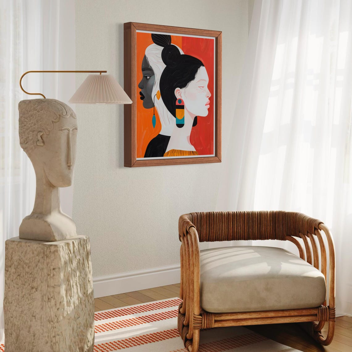 Two Women Profiles Facing Away With Color Earrings Pop Art Poster - Image 2