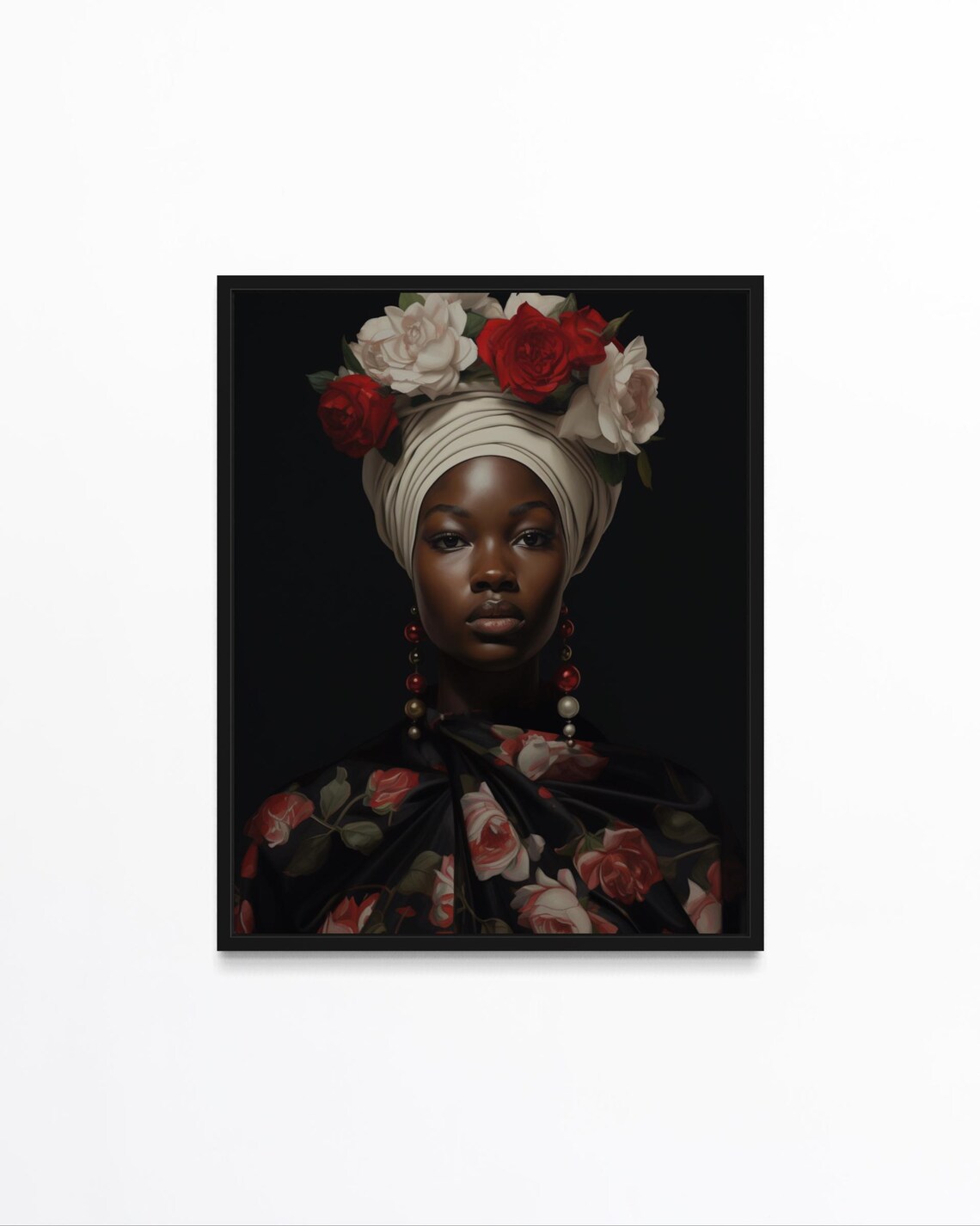 Black Woman Rose Crown Headwrap Floral Classic Portrait Poster