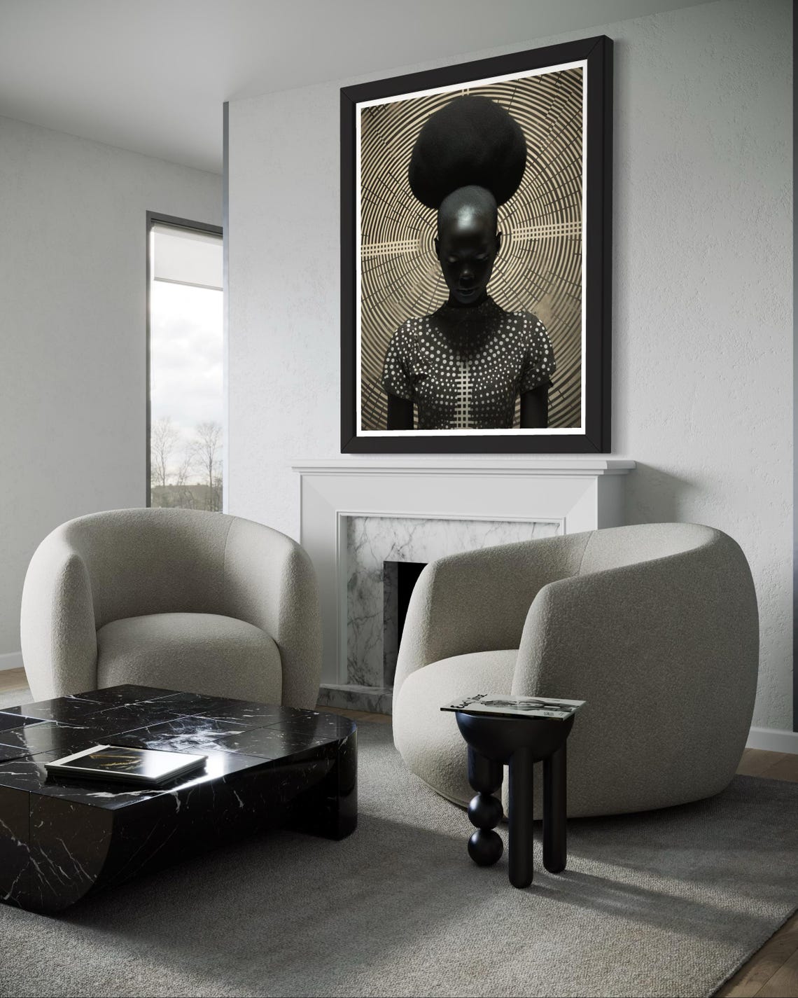 Black Woman With Tall Afro Silhouette Concentric Circles Art Print - Image 2