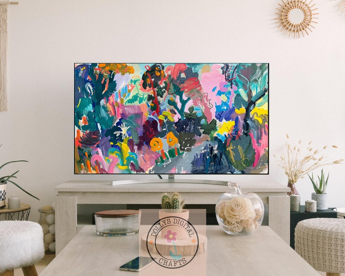 Colorful Abstract Garden Painting Vibrant Modern Floral Wall Art - Image 3
