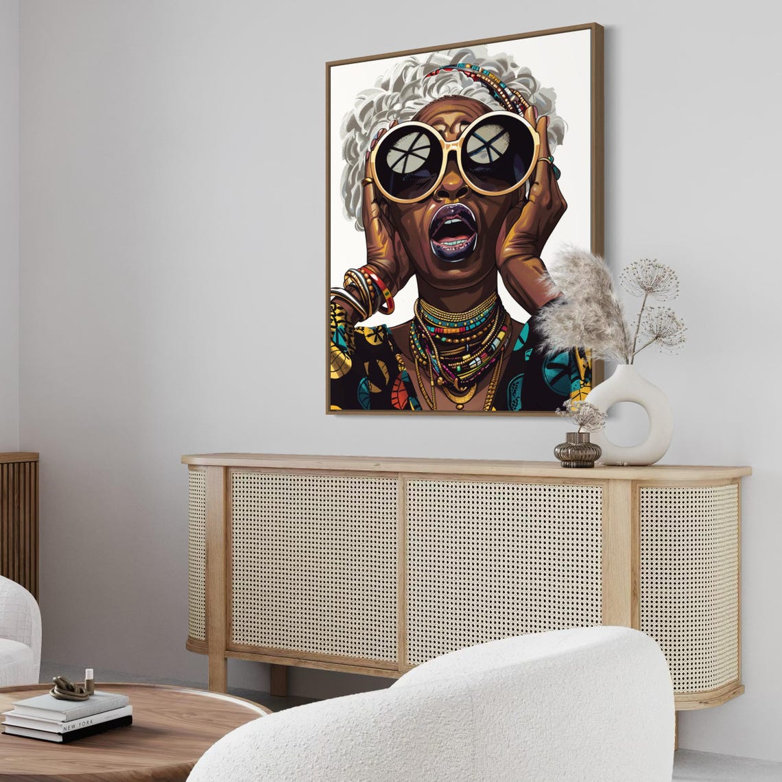 Bold Black Woman With White Hair and Oversized Round Sunglasses Poster - Image 5