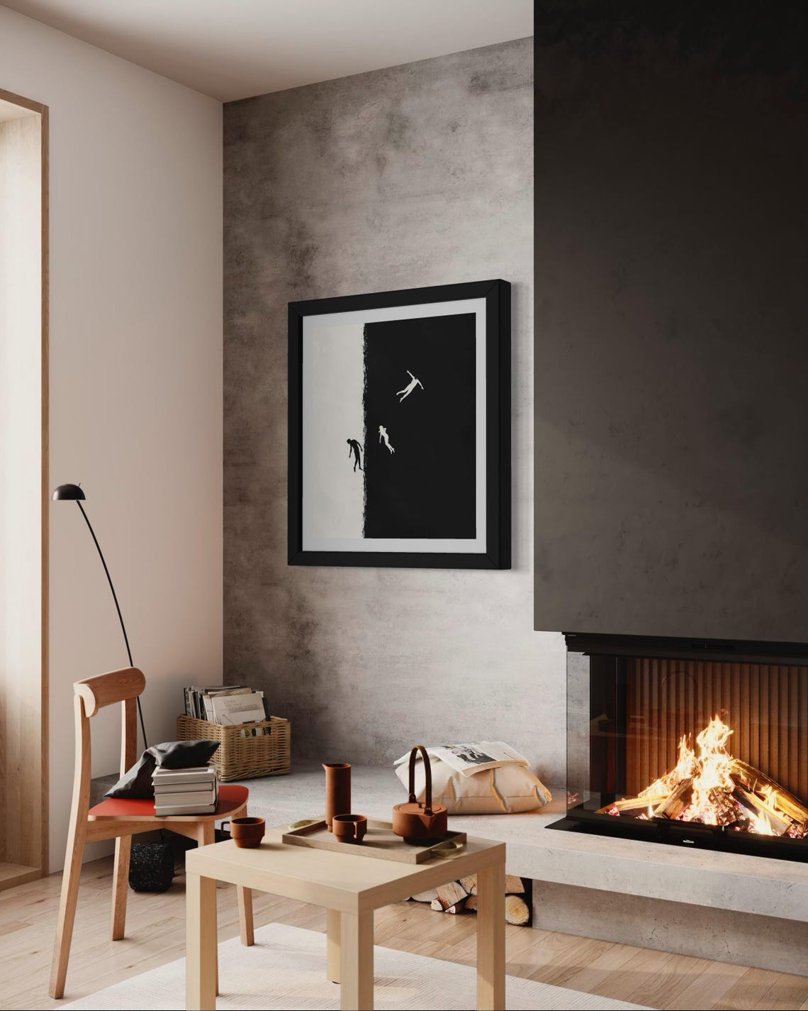 Falling Figures Black White Minimalist Surreal Modern Art Poster - Image 4