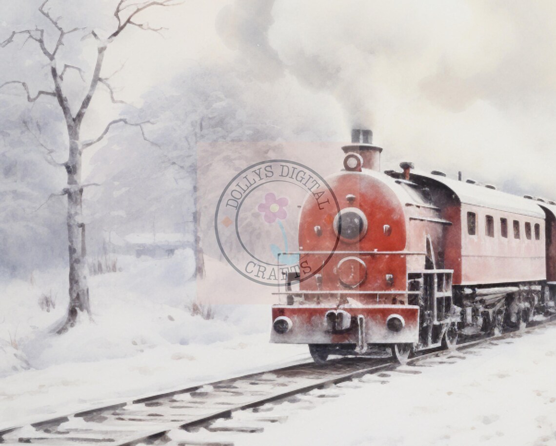 Red Steam Train Snowy Winter Journey Vintage Locomotive Art Poster - Image 5