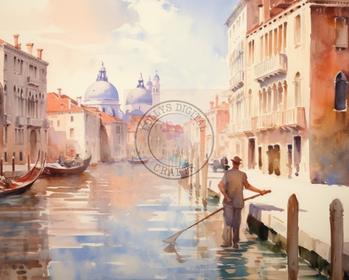 Venice Canal Gondola Watercolor Italian Scenic Travel Poster - Image 4