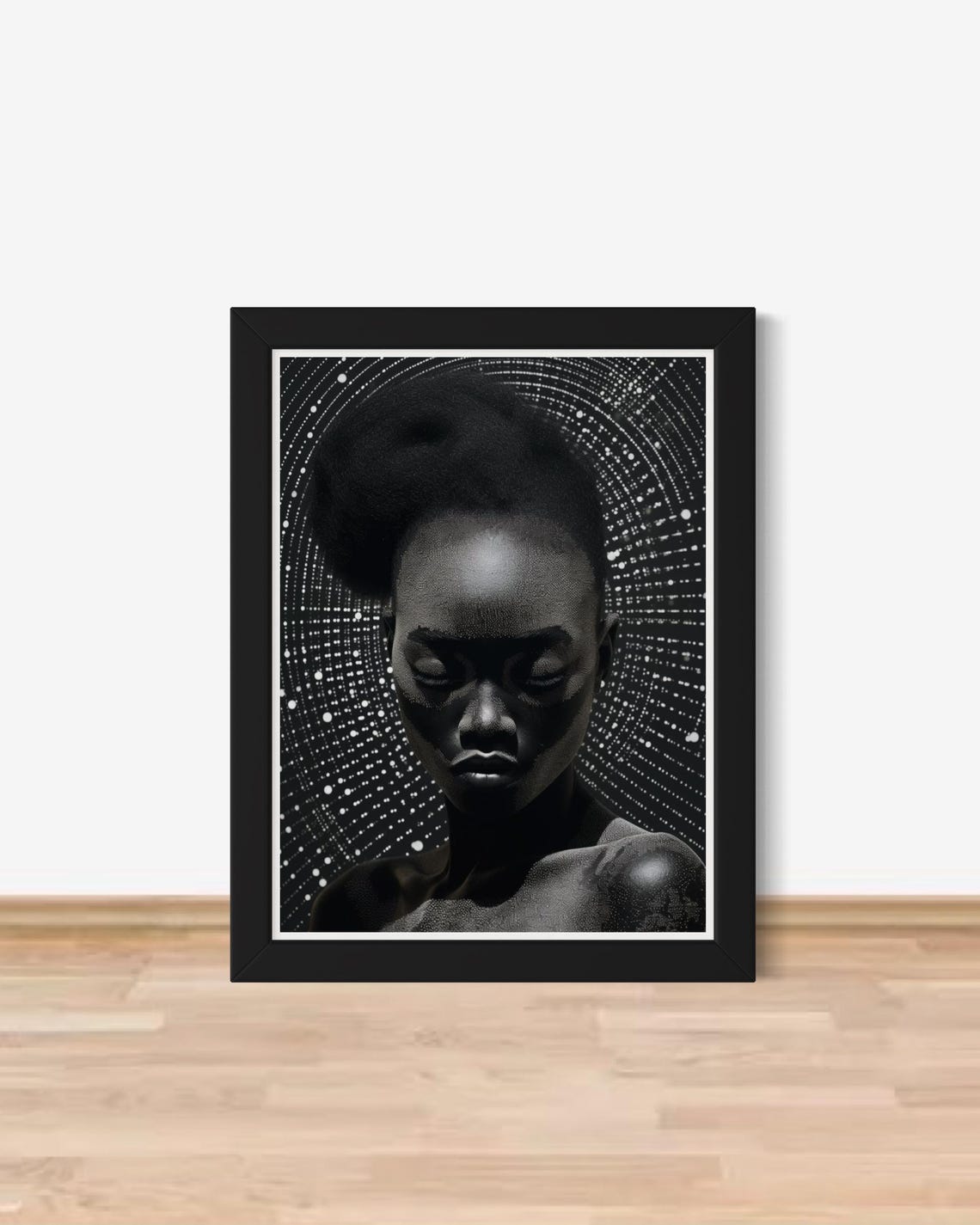 Black and White Woman Portrait Dotted Starburst Dramatic Wall Art - Image 7