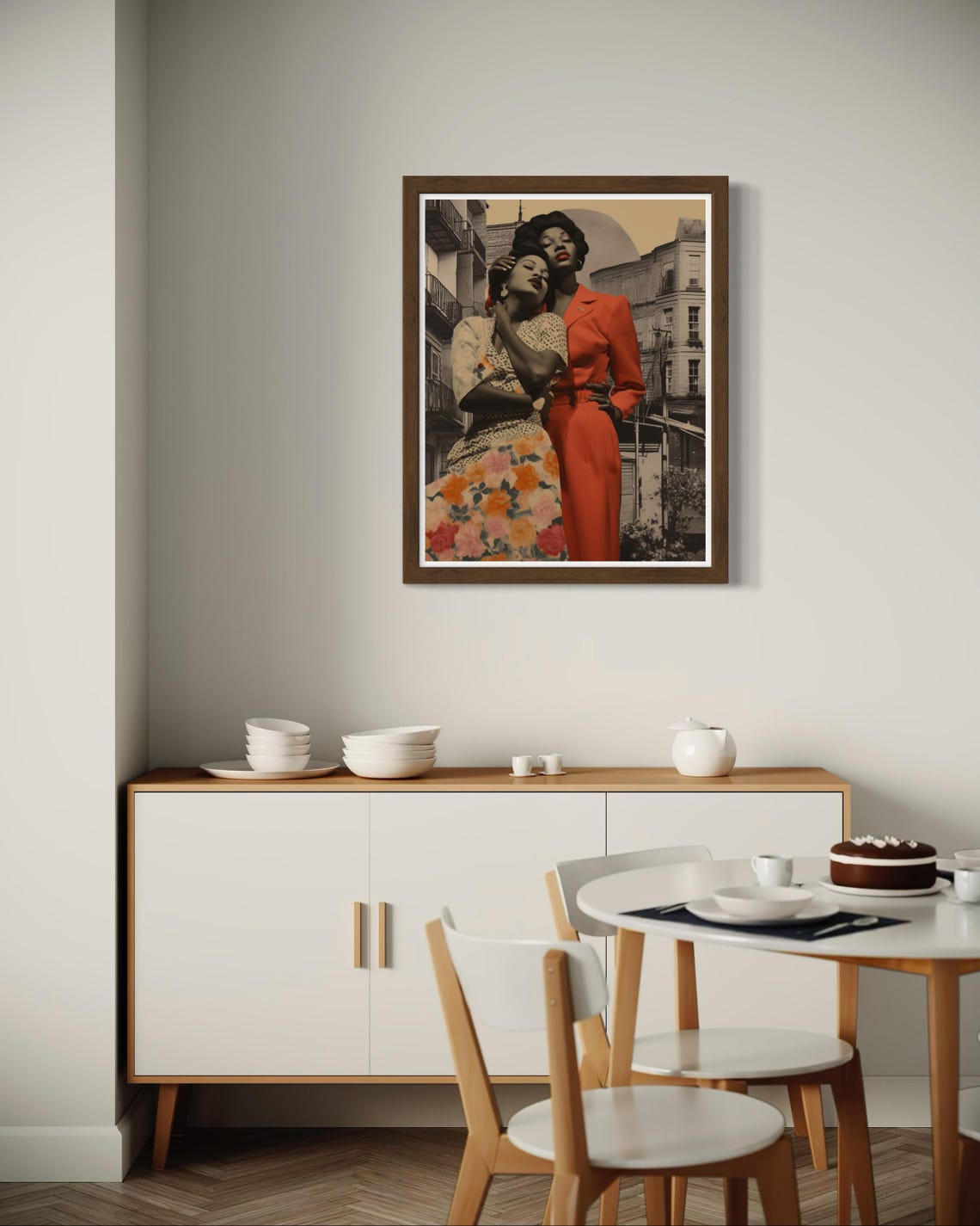 Vintage Black Women Embrace City Collage Nostalgic Art Poster - Image 5