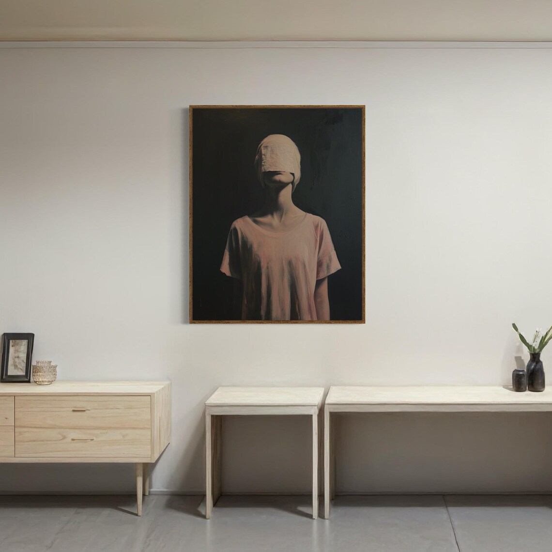 Moody Minimalist Figure With Obscured Face in Dark Tones Art Poster - Image 3