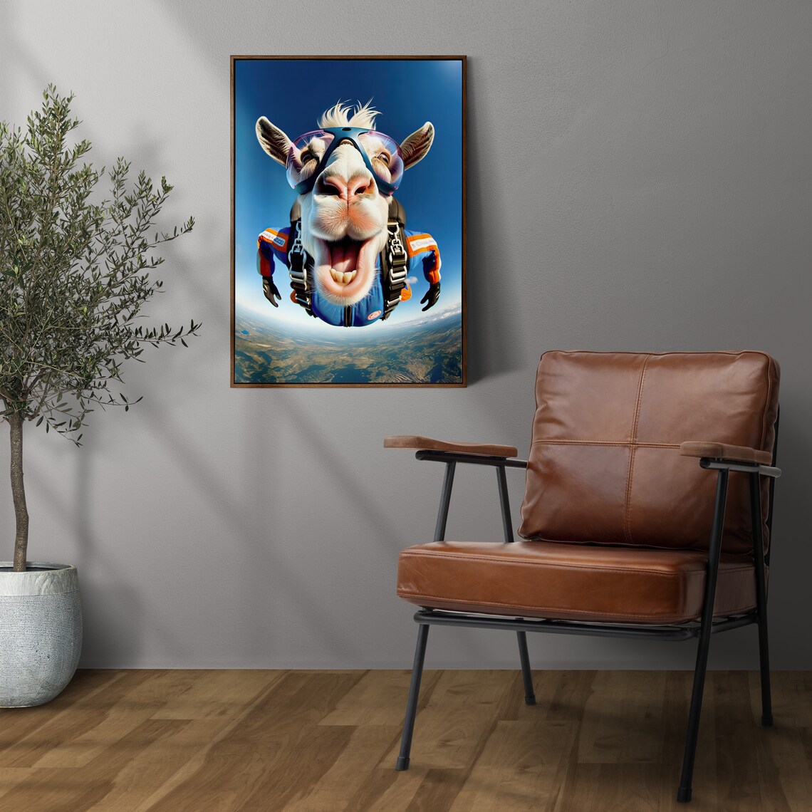 Skydiving Goat in Free Fall, Animal Wall Art Print - Image 3