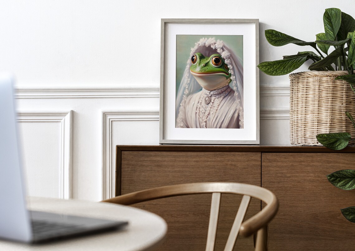 Portrait of a Frog Wearing a Wedding Dress Poster - Image 3