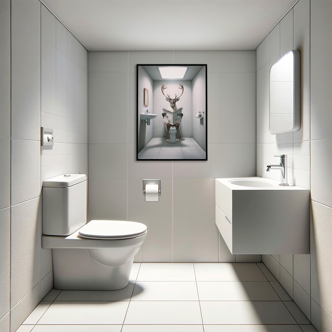 Reindeer Reading The Newspaper, Funny Bathroom Poster - Image 4