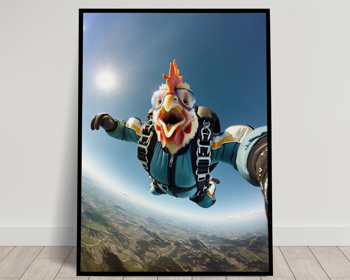 Screaming Chicken Skydiving In Goggles Epic Freefall Funny Bird Poster