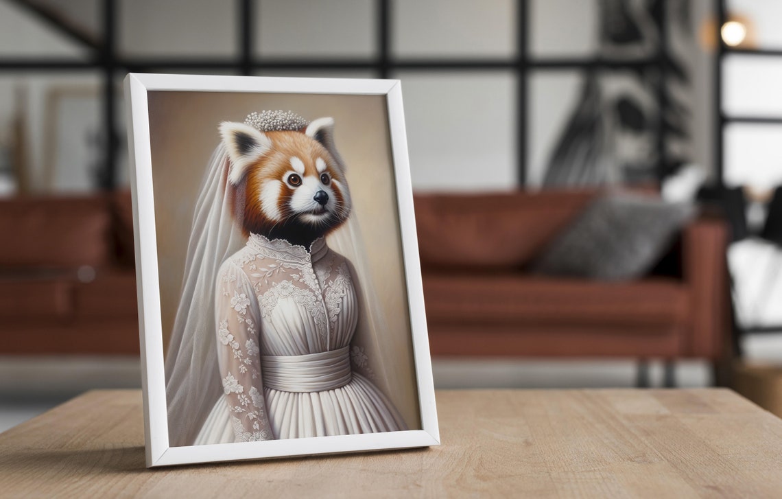 Red Panda Bride in a Lace Wedding Gown with a Pearl Tiara Poster - Image 4