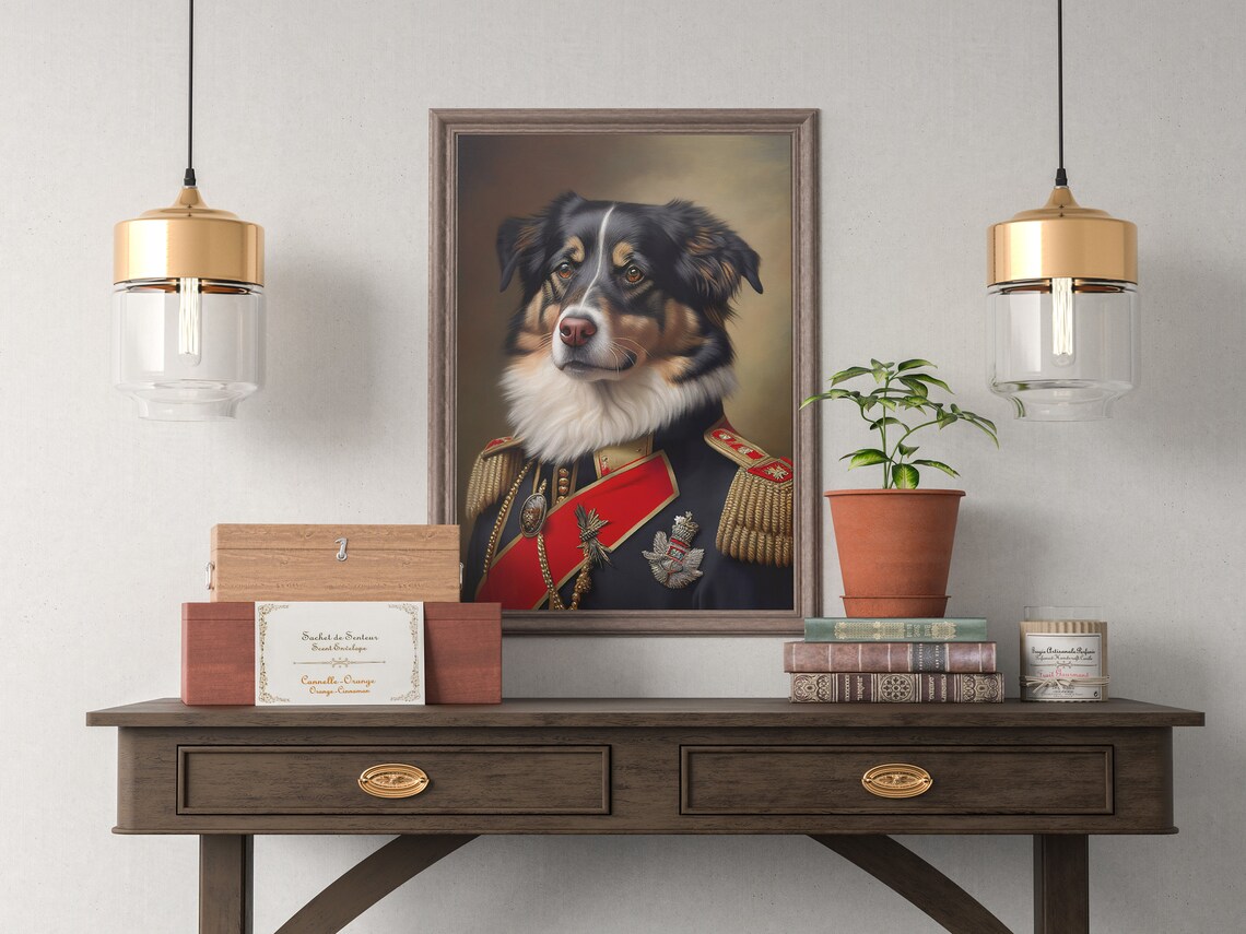 Australian Shepherd In Military Uniform Art Print - Image 2