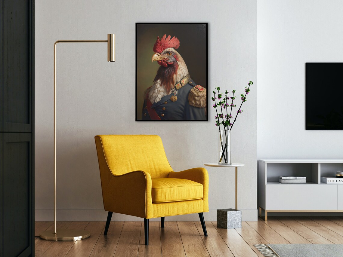 Portrait Of A Rooster In Military Uniform Art Print - Image 4