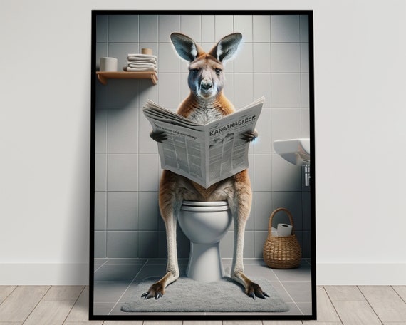Kangaroo Reading the Newspaper, Funny Bathroom Decor