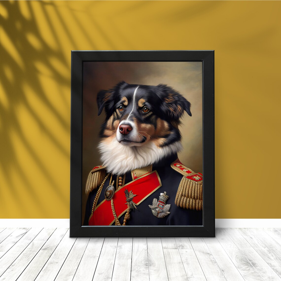 Australian Shepherd In Military Uniform Art Print - Image 3