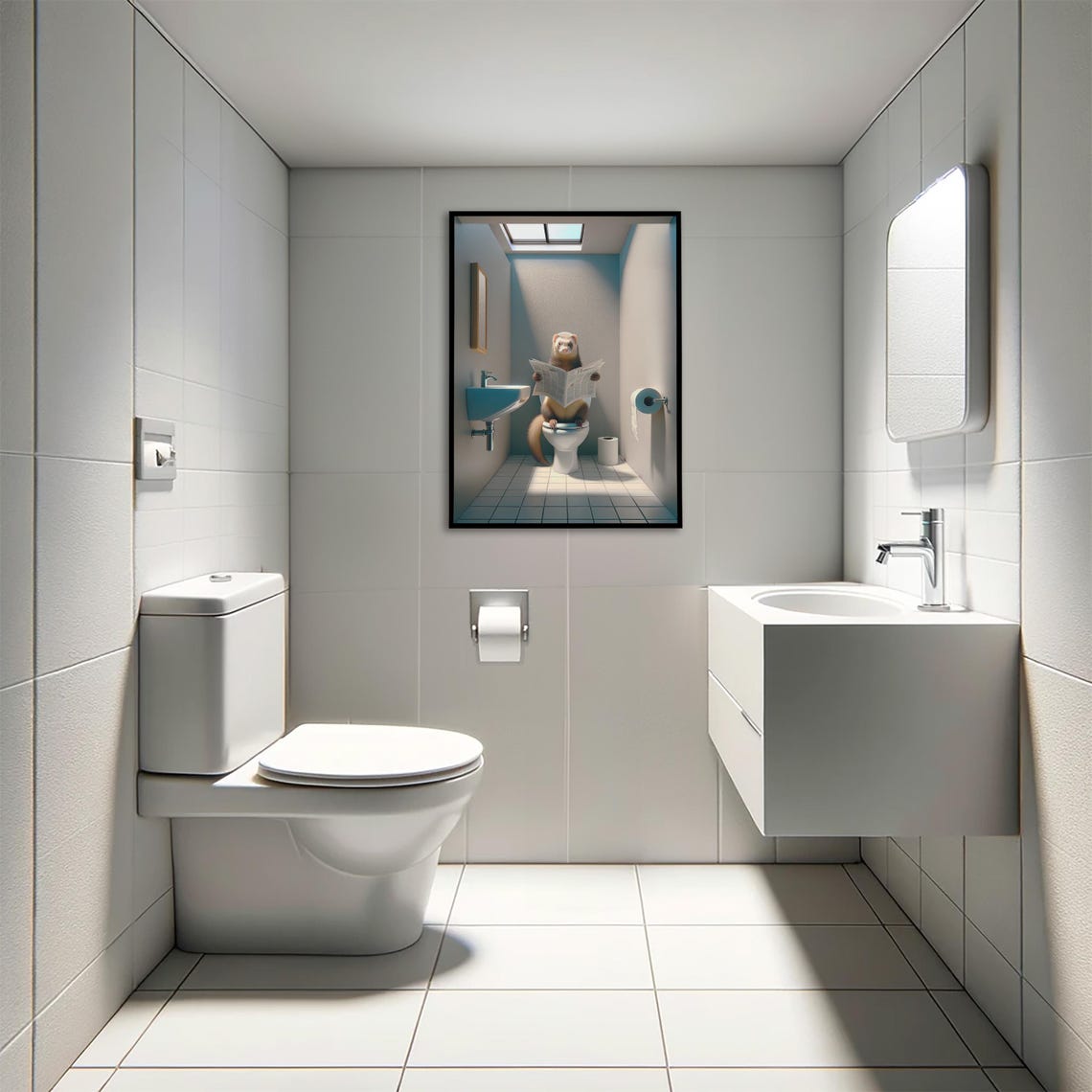 Ferret Reading the Newspaper on the Toilet Funny Bathroom Poster - Image 4