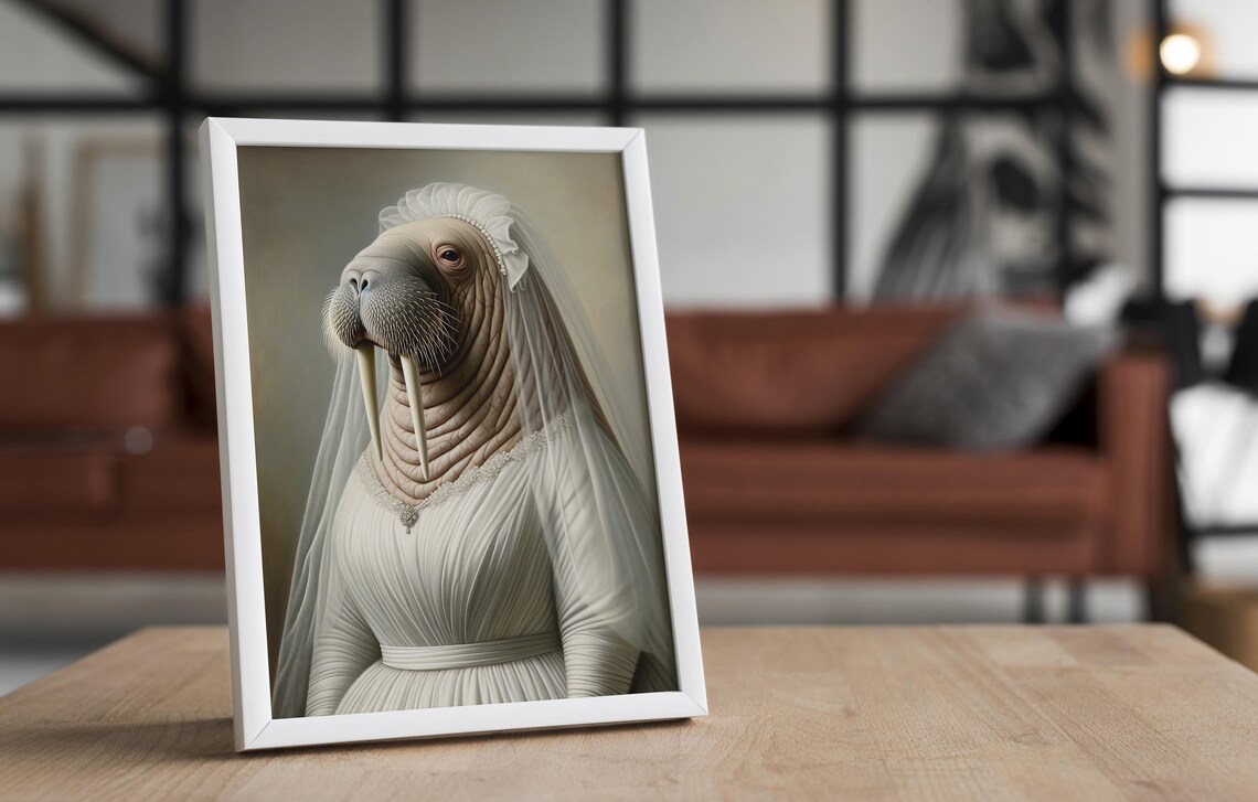 Walrus Wedding Portrait, Funny Animal Art Print - Image 4