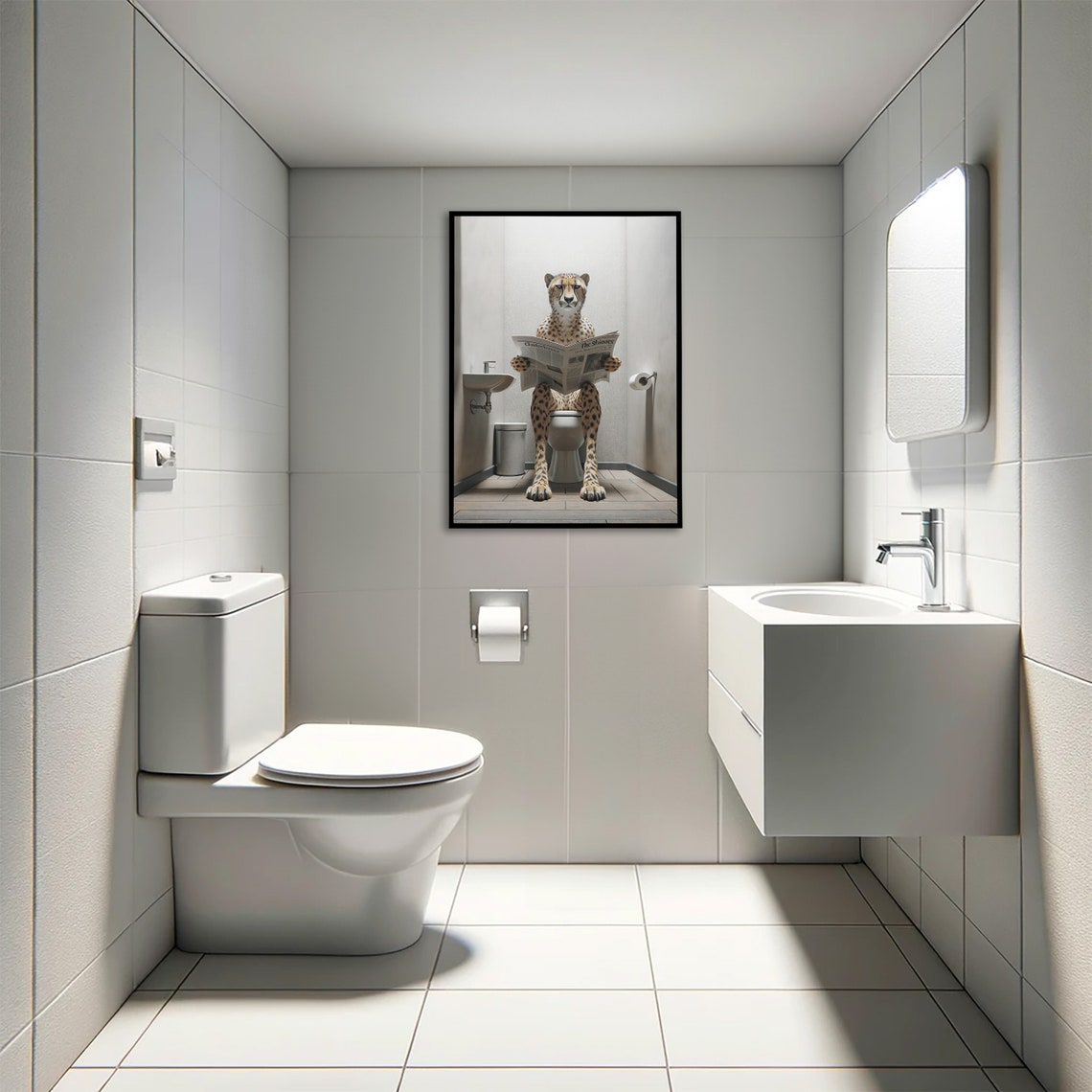 Cheetah Reading Newspaper While Sitting on the Toilet Funny Poster - Image 4