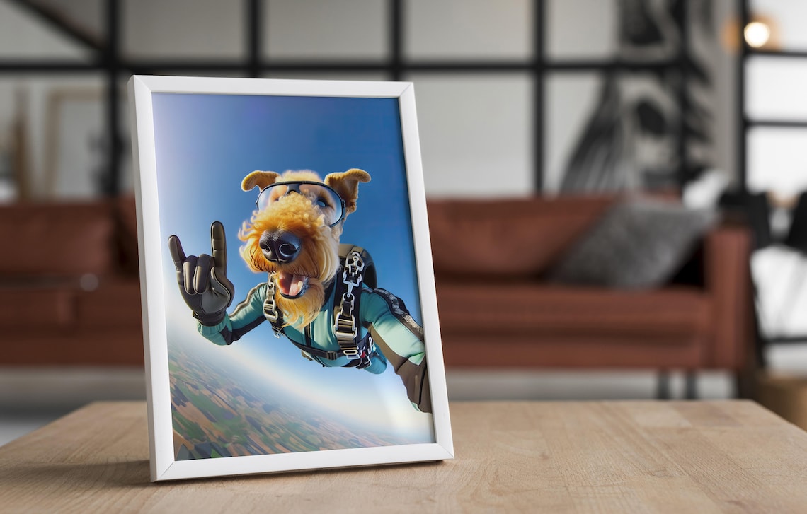 Skydiving Airedale Terrier Animal Print, Child Bedroom Decor - Image 4