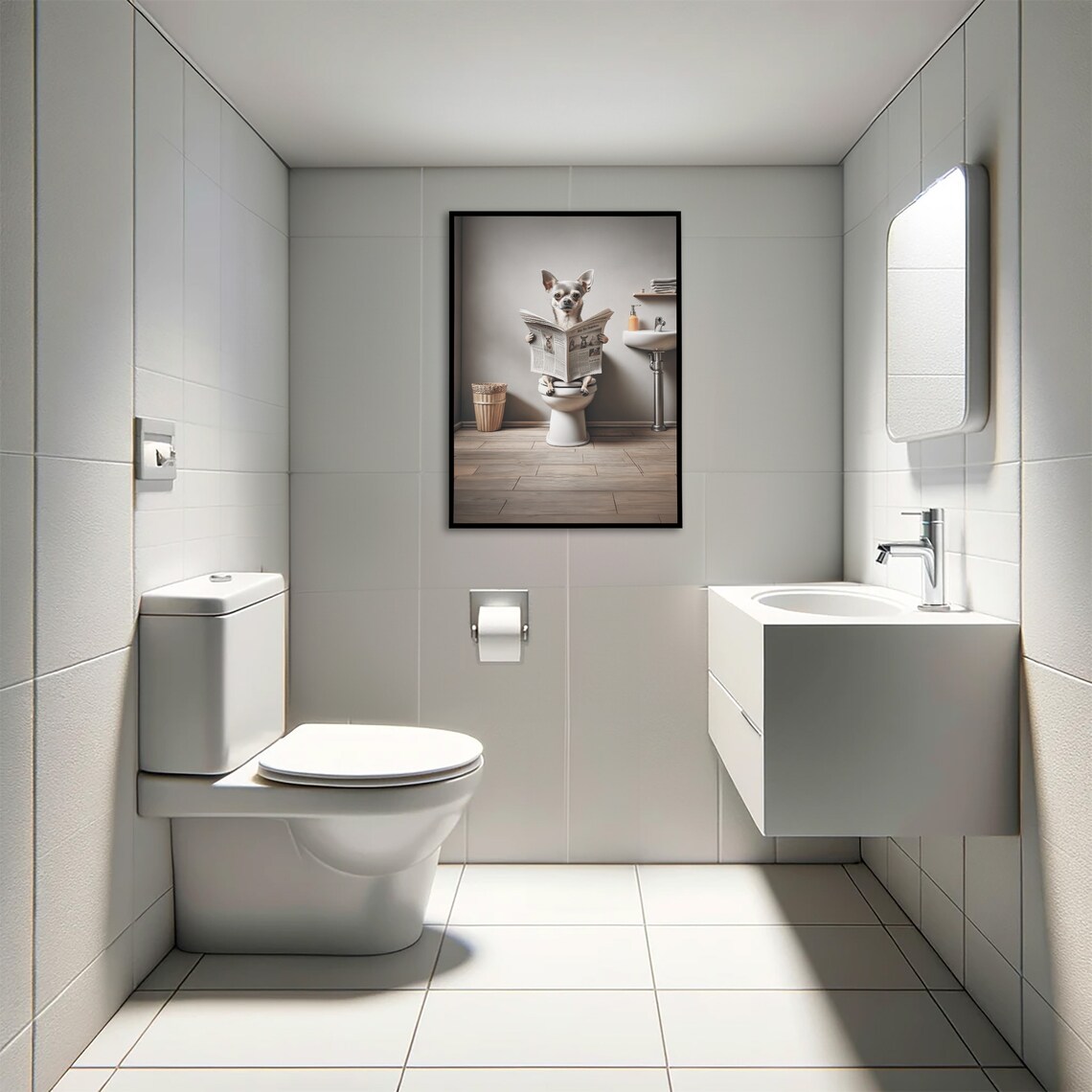 Photograph Of A Chihuahua Reading The Newspaper On The Toilet Funny Bathroom Decor Bathroom Wall Art Wc Toilet Poster Unique Funny Gift - Image 4