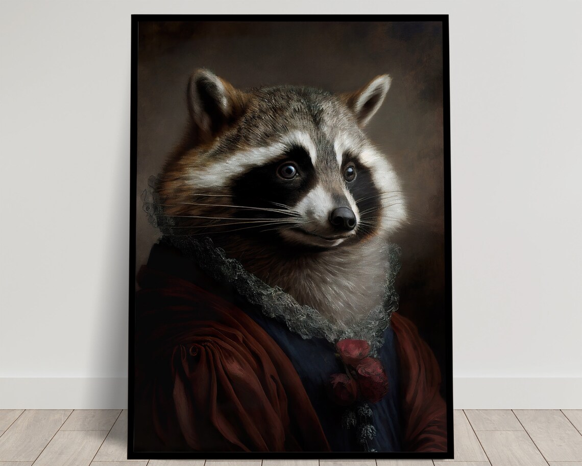 Portrait Of A Raccoon, Baroque Style Art Print
