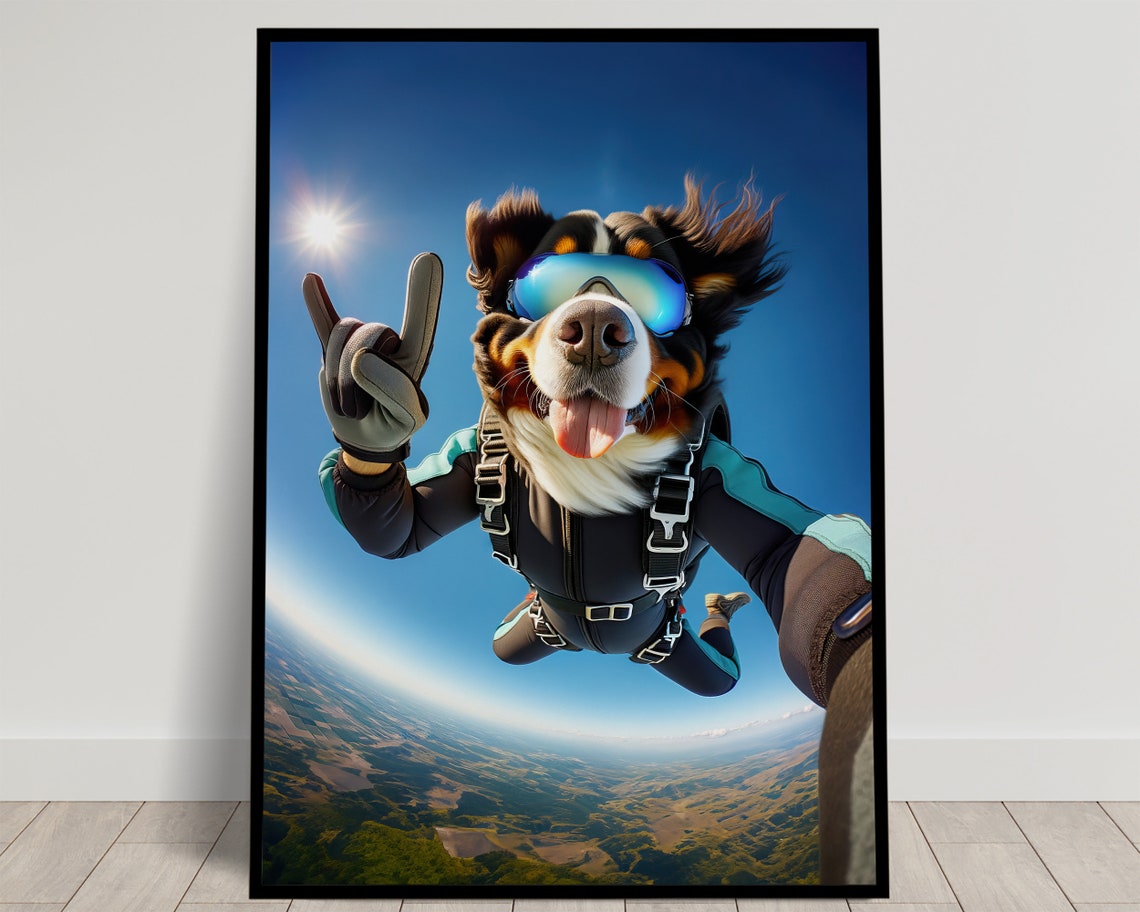 Bernese Mountain Dog Skydiving In Goggles Freefall Adventure Poster