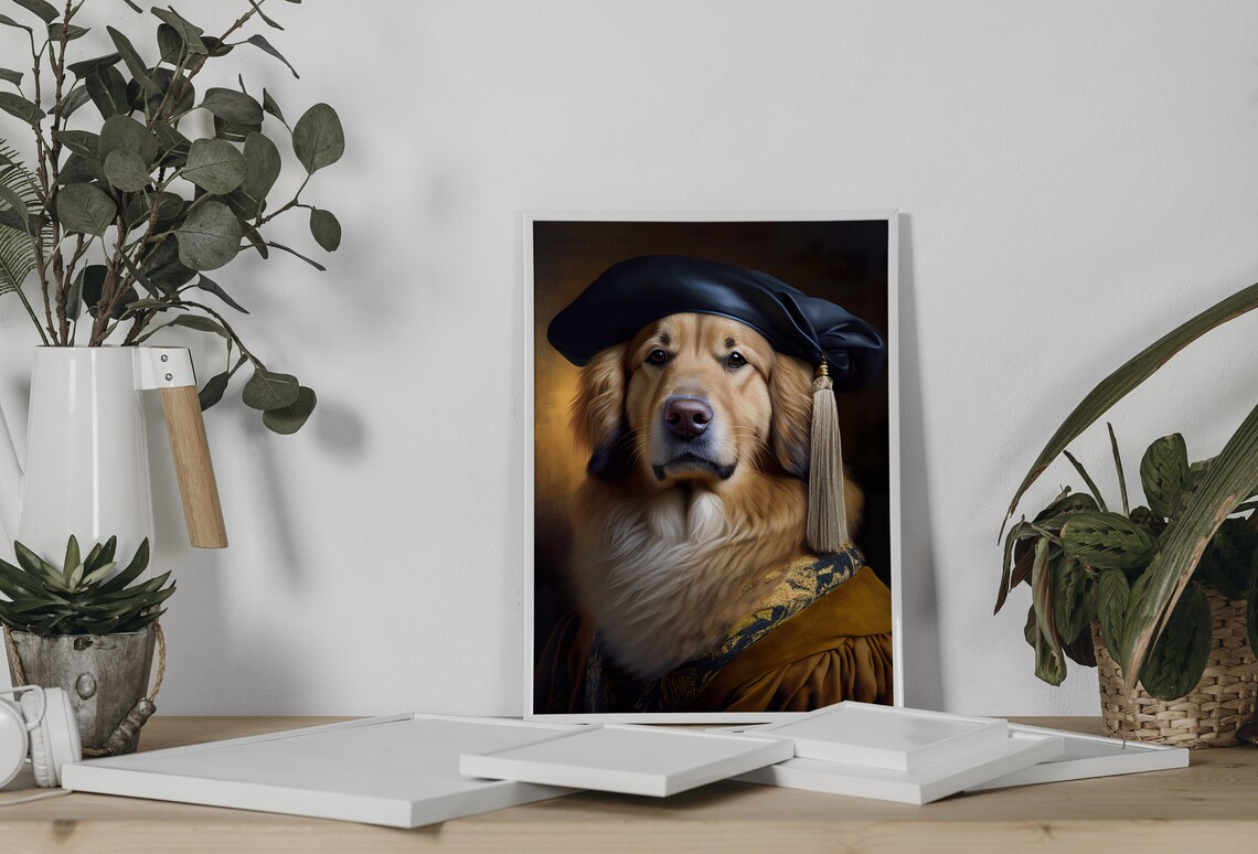 Golden Retriever Portrait, Baroque Style Art Print - Image 3