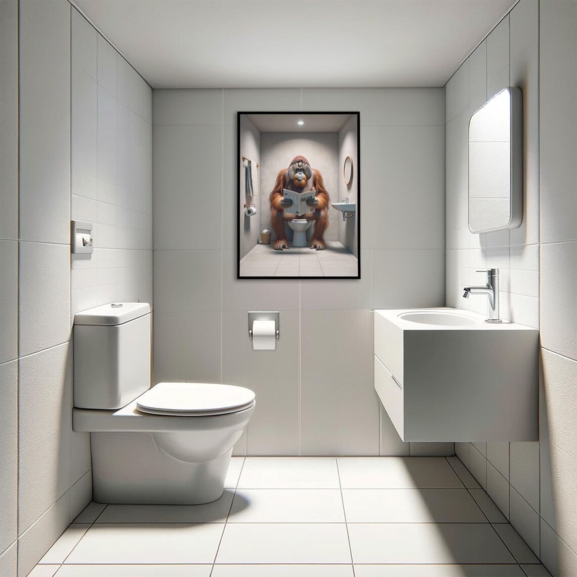 Orangutan Reading the Newspaper, Funny Bathroom Poster - Image 4